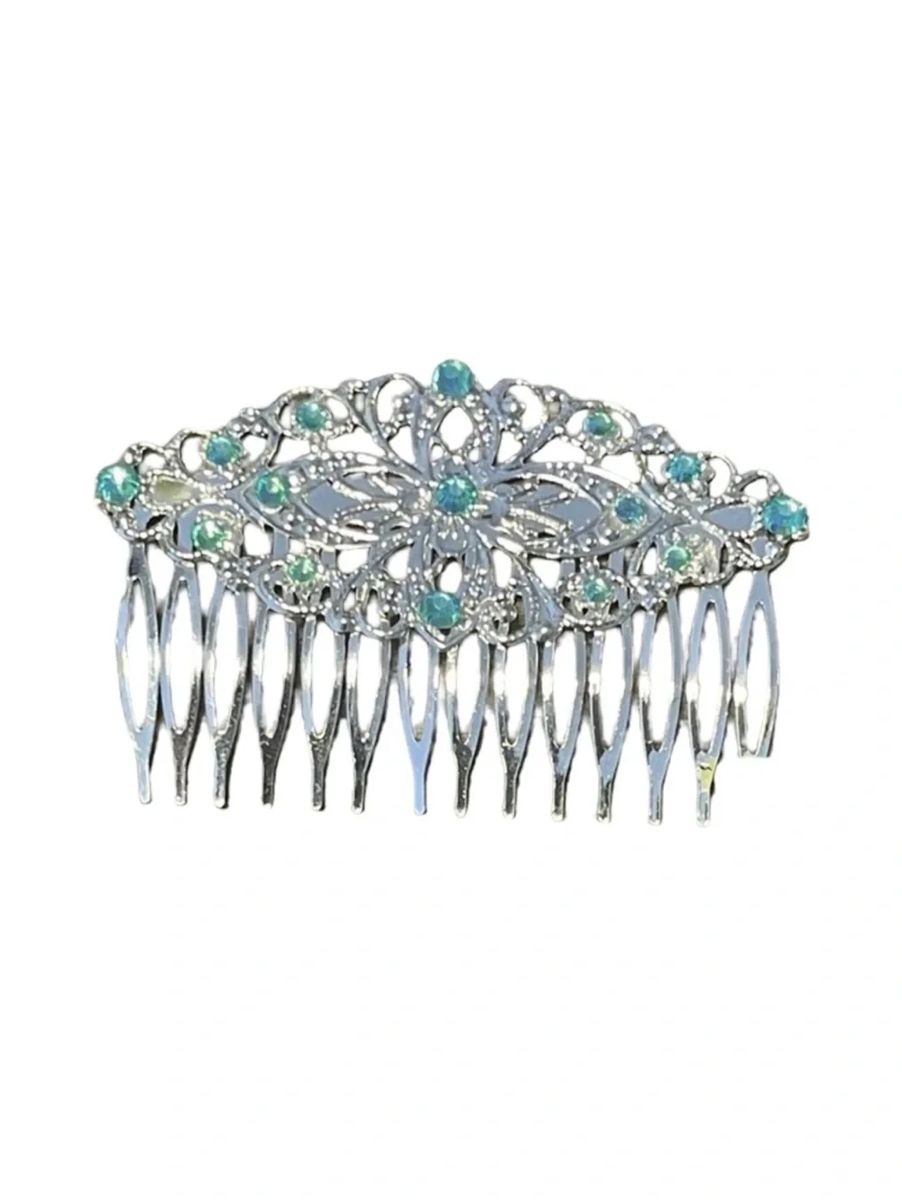 Elegant Aqua Silver  Hair Comb 3.5”FINAL PRICE DROP